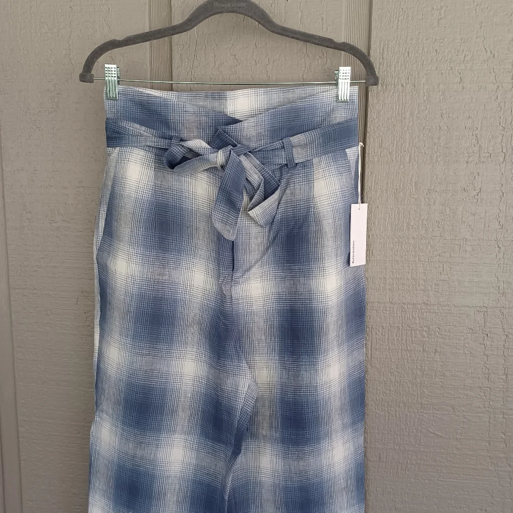 Reformation Bristol Linen Plaid Paperbag Pant Size 6 Preppy Women In Ghost Boho